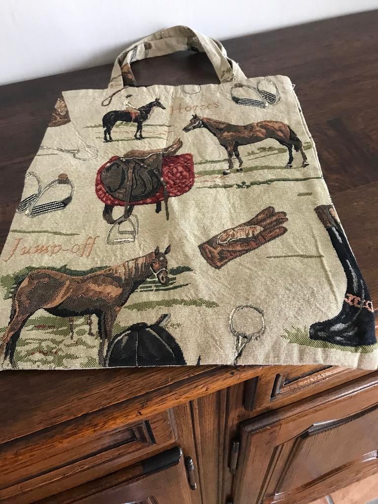 Tas in stof met afbeelding  paarden en toebehoren, Ophalen of Verzenden, Zo goed als nieuw