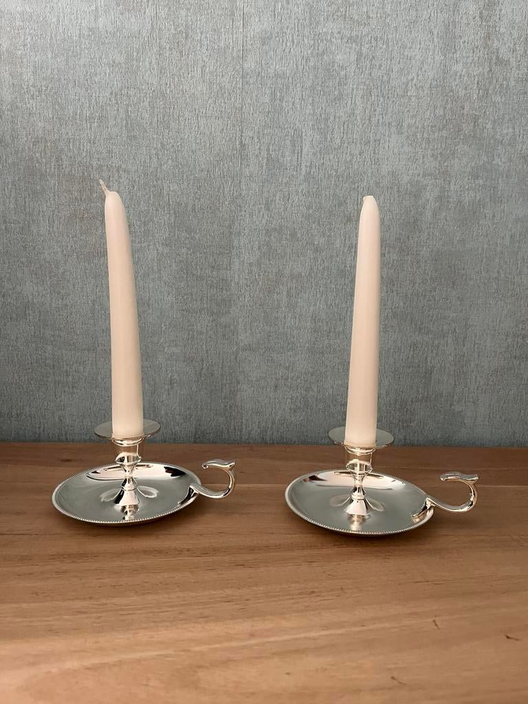 2 chandeliers en métal argenté avec bougies, Enlèvement, Argent