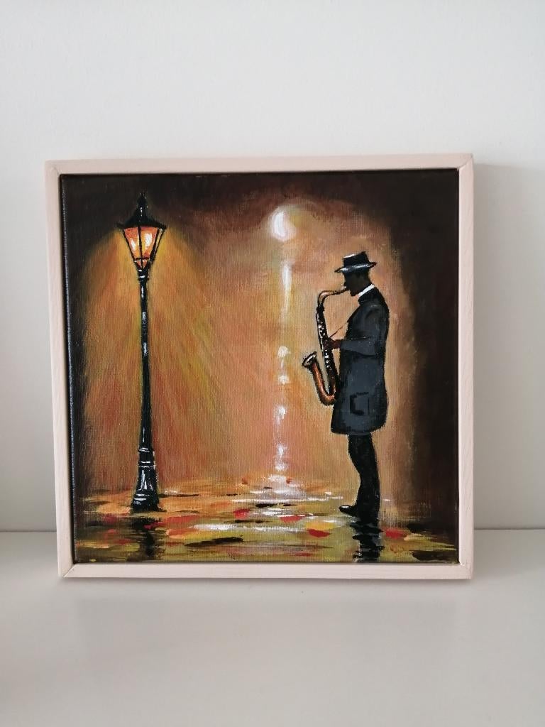 Schilderijtje Saxofonist bij avondlicht, Ophalen