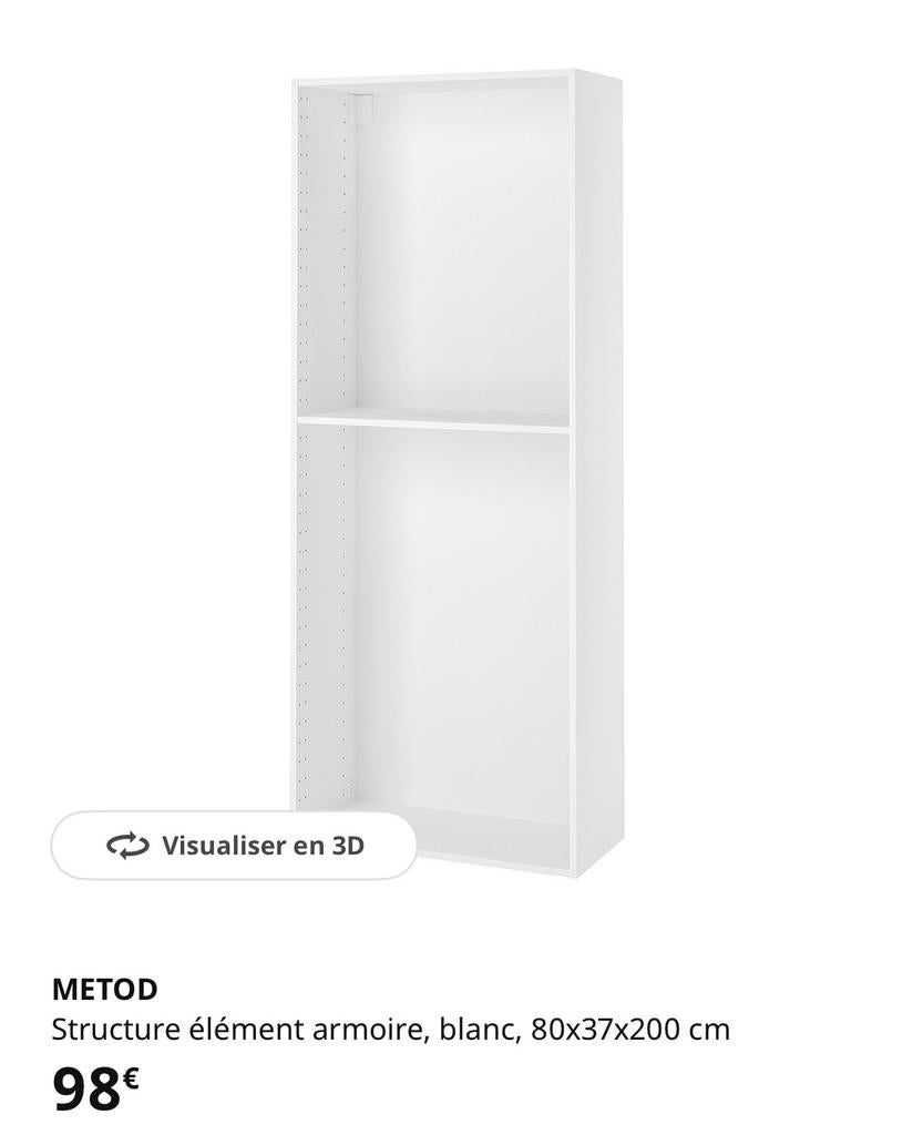 Colonne METOD largeur 80 hauteur 200 prof 37, Neuf, 25 à 50 cm, 50 à 100 cm, Blanc