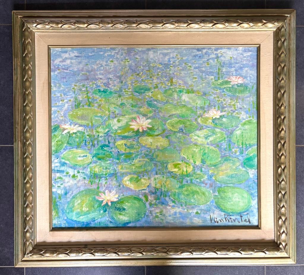 Groot olieverfschilderij waterlelies – Van Rintel, Antiek en Kunst, Ophalen