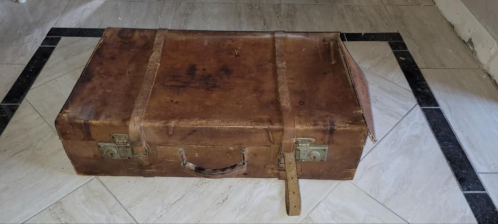 Antieke lederen valies koffer, Handtassen en Accessoires, Koffers, Ophalen