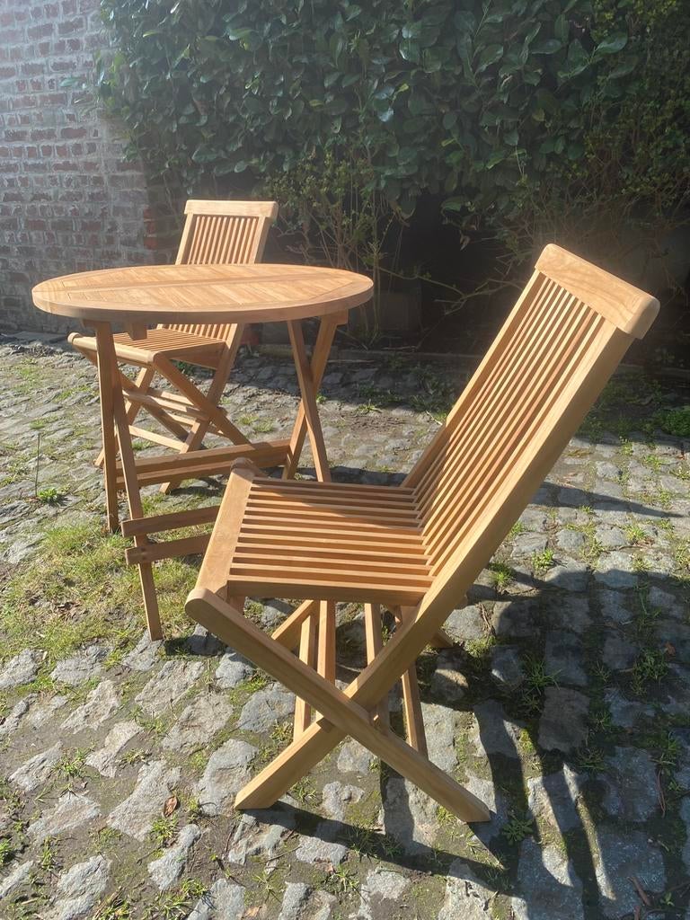 ensemble de table et 2 chaises pliantes en teck, Antiquités & Art, Enlèvement