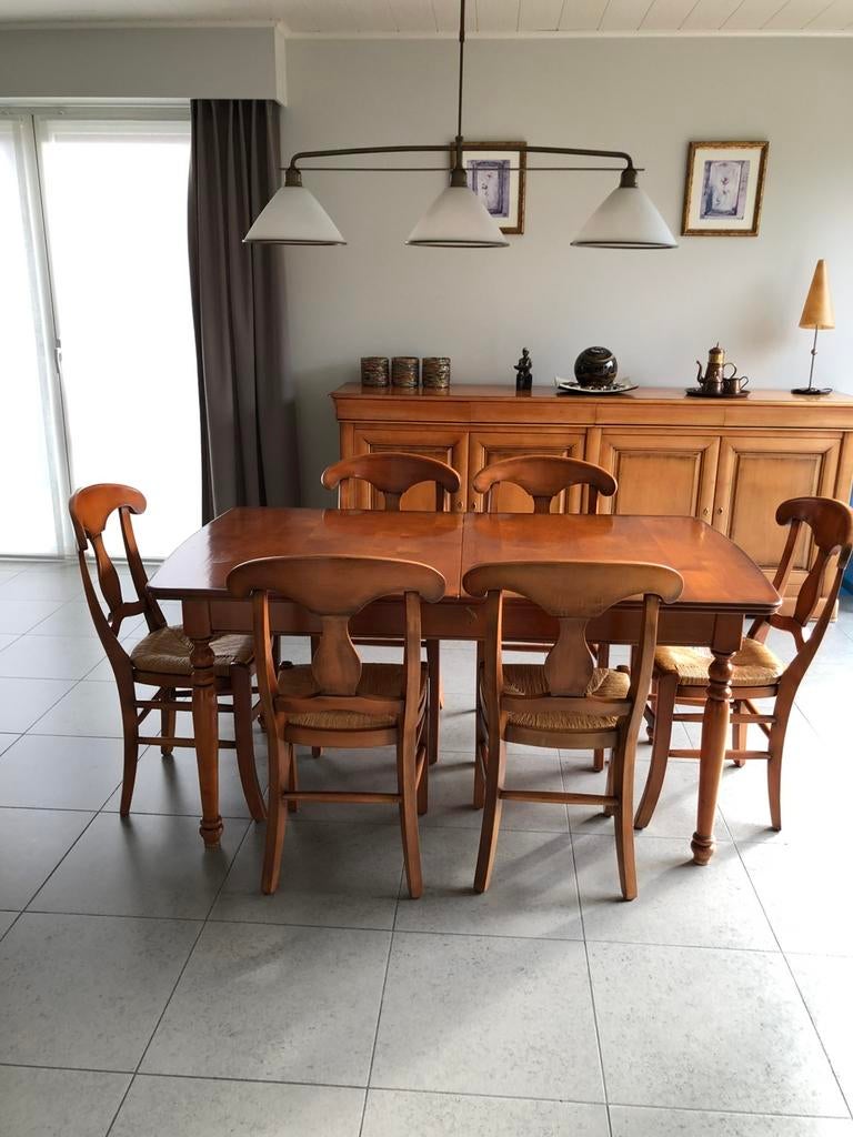 UNIEKE KANS! Kerselaar eerkamer (tafel, 6 stoelen, dressoir), Huis en Inrichting, Ophalen, Gebruikt, Kerselaar, 4 tot 6 stoelen