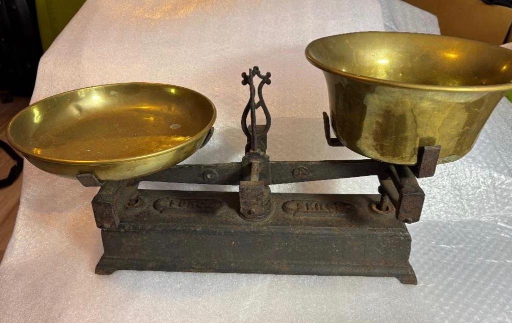 Antieke gietijzeren winkelweegschaal, vintage, Antiek en Kunst, Antiek | Gereedschap en Instrumenten, Ophalen