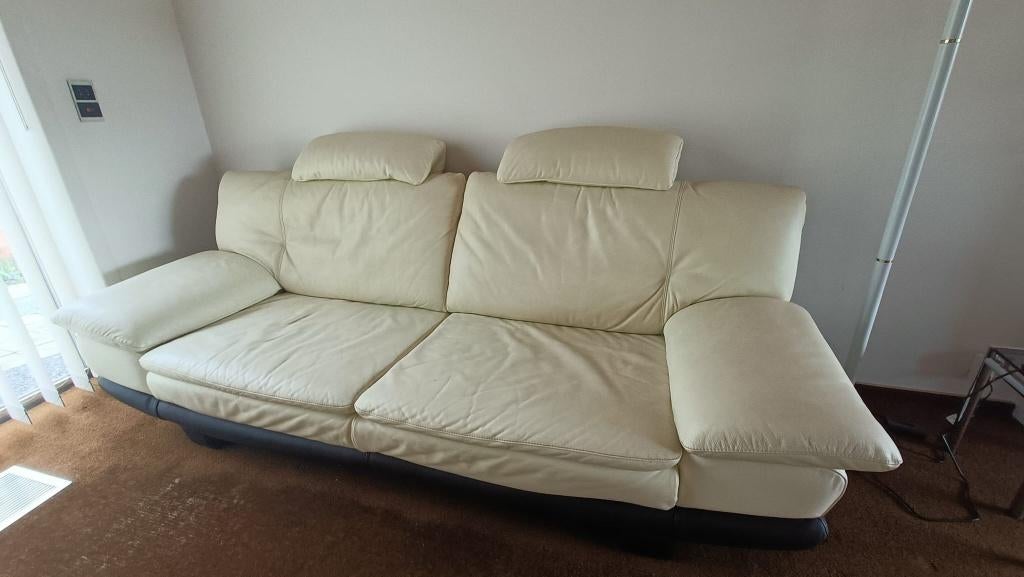 Lederen bank, Ophalen, Gebruikt, Tweepersoons, Rechte bank