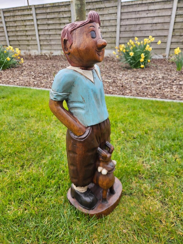 Houten beeld van kuifje, Tin Tin doe een bod weg is weg!, Antiek en Kunst, Overige onderwerpen, Art deco, Handgemaakt, Beeld