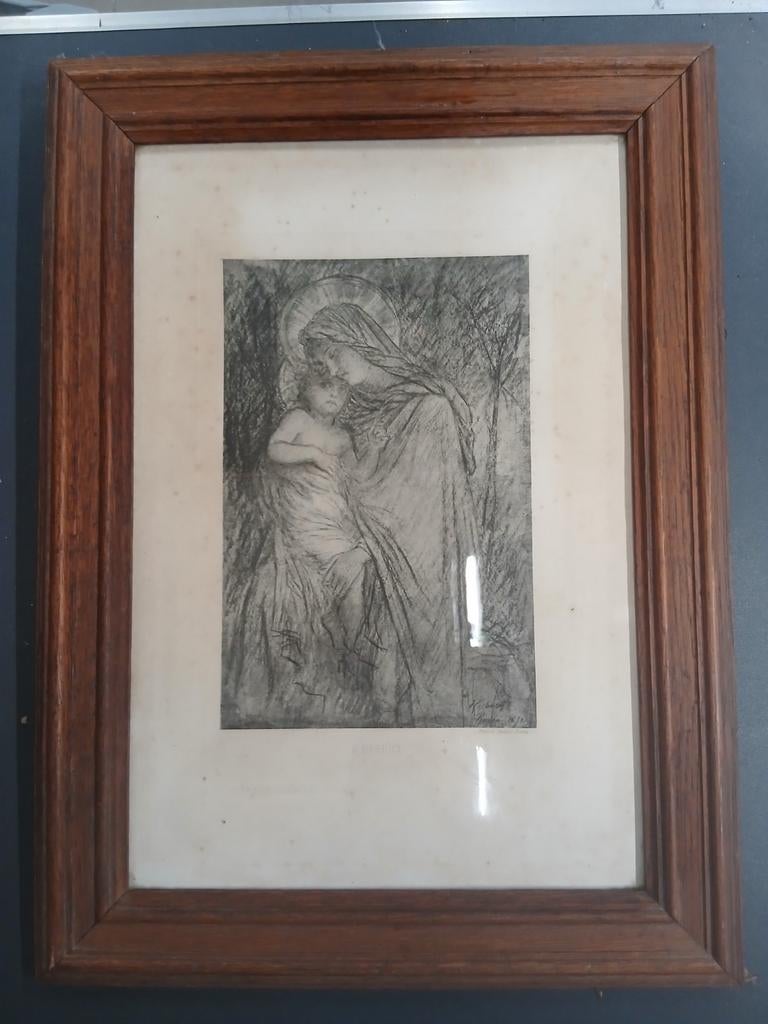 Litho H.M.Maria met kindje Jezus, Antiek en Kunst, Kunst | Etsen en Gravures, Ophalen