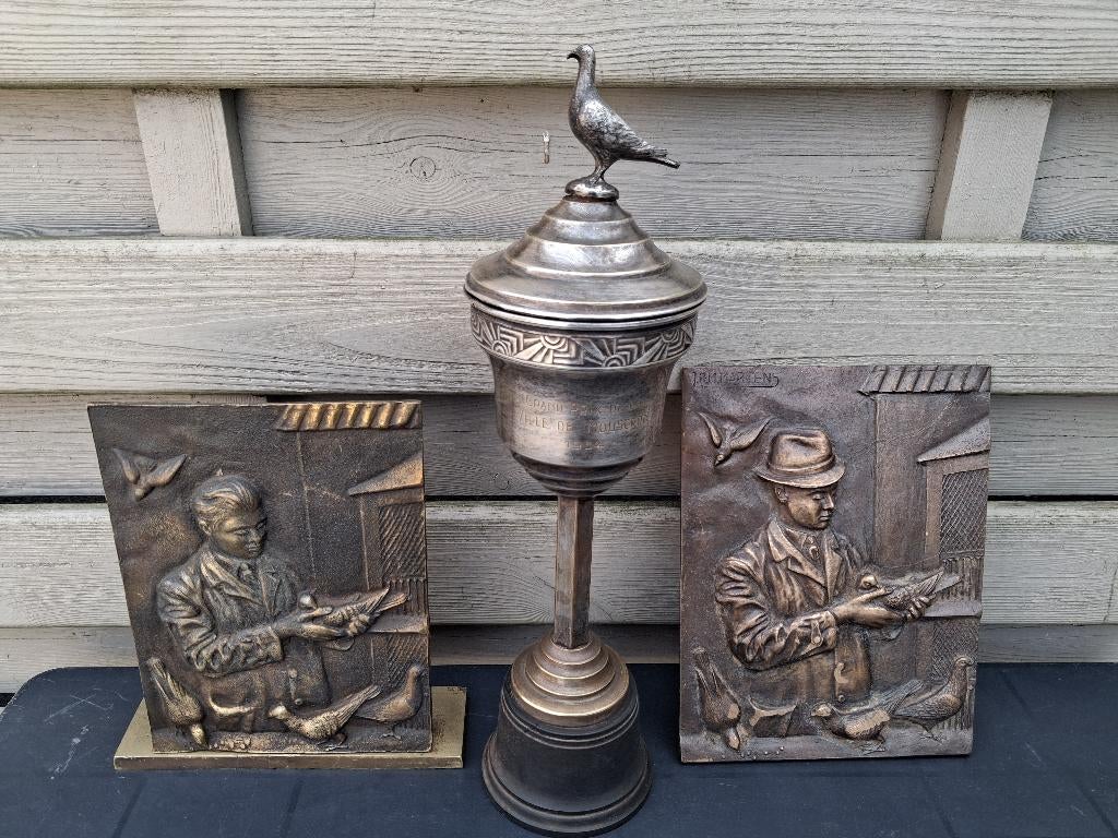 bronzen plaketten duivensport / duiven, Antiek en Kunst, Antiek | Brons en Koper, Ophalen of Verzenden, Brons