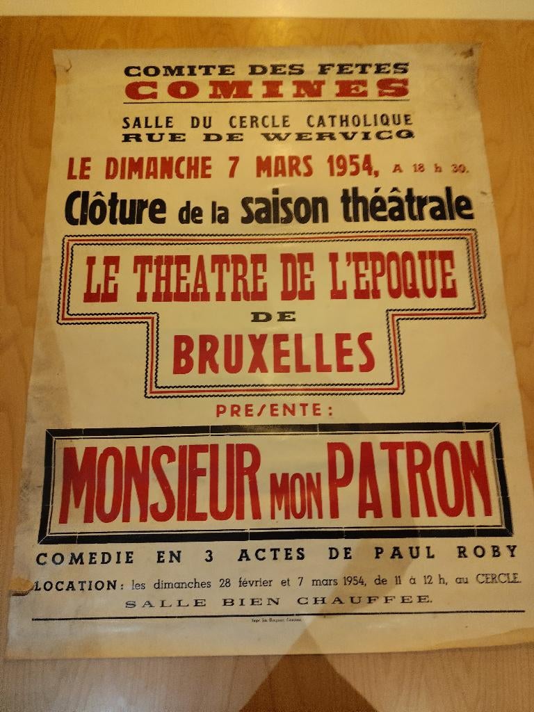 Affiche 1954 comité des fetes Comines, Verzamelen, Ophalen of Verzenden, Gebruikt