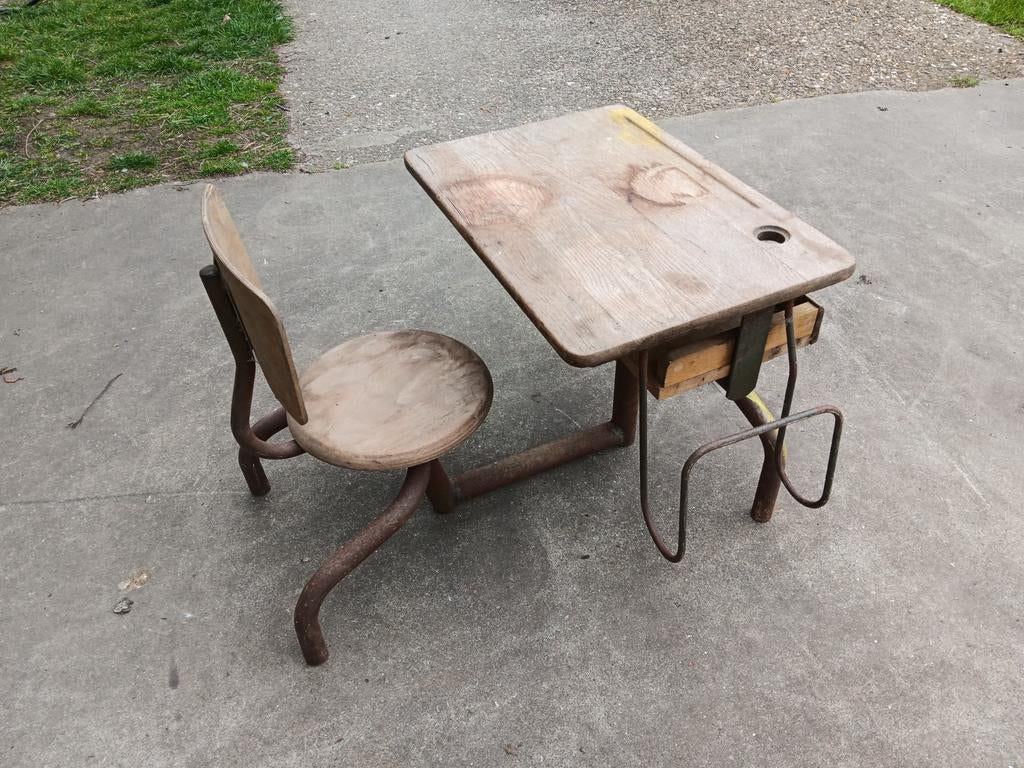 Frans school bureau, Huis en Inrichting, Antiek, Ophalen, Gebruikt, Hout