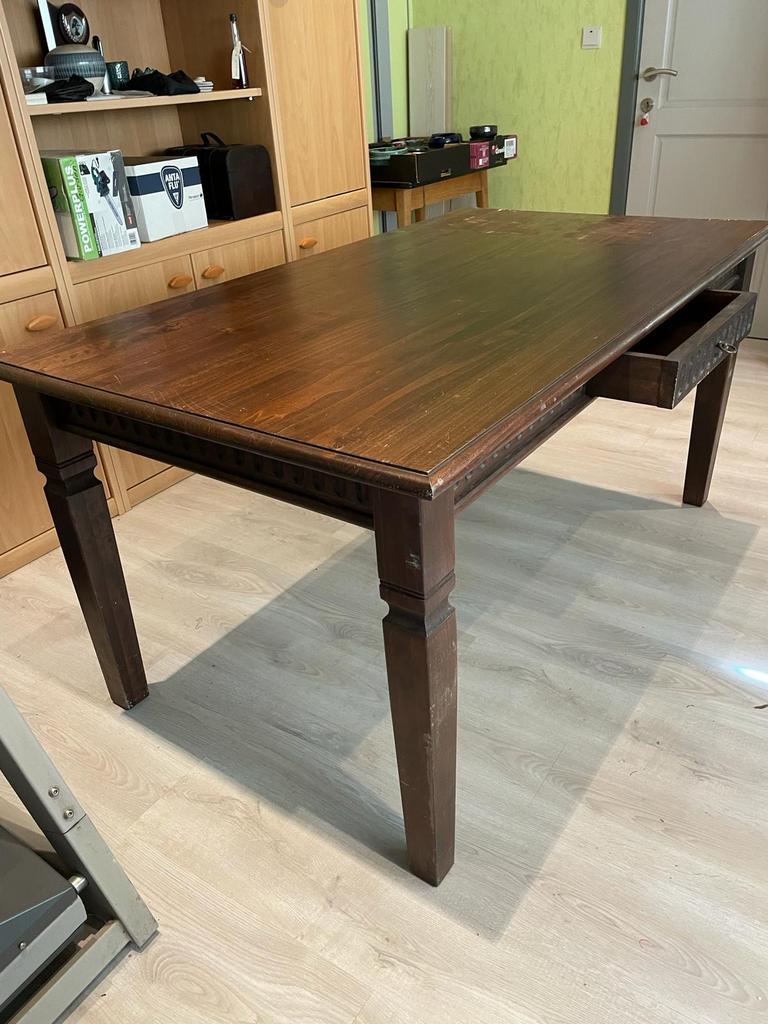 Table à manger en bois foncé de style colonial, Maison & Meubles, 150 à 200 cm, Cinq personnes ou plus, Koloniaal, Enlèvement