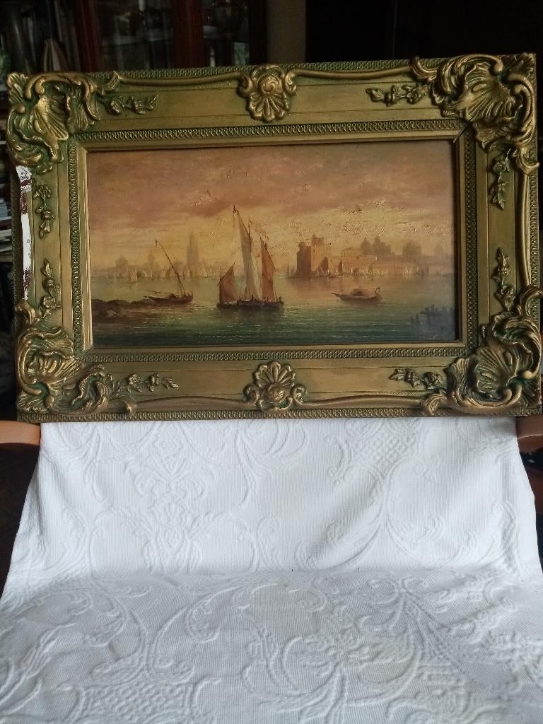 Tableau sur panneau  Venise fin 19 siècle 22/41cm, Antiquités & Art, Enlèvement