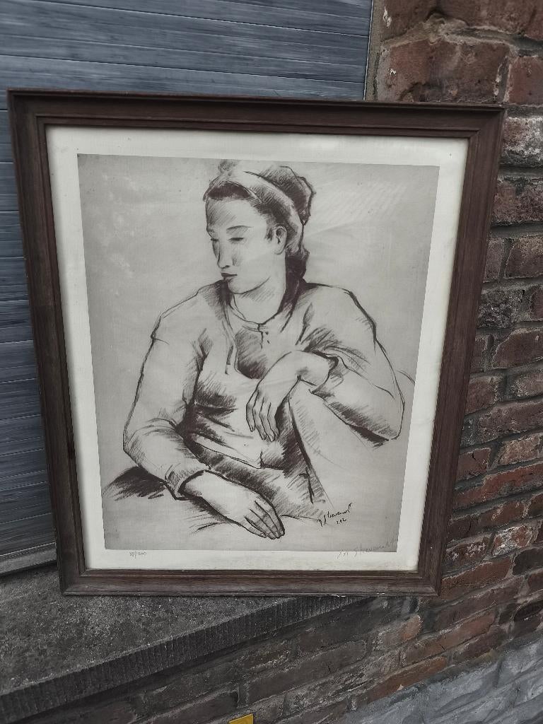 Lithographie femme signe Michel stievenart, Antiquités & Art, Enlèvement ou Envoi