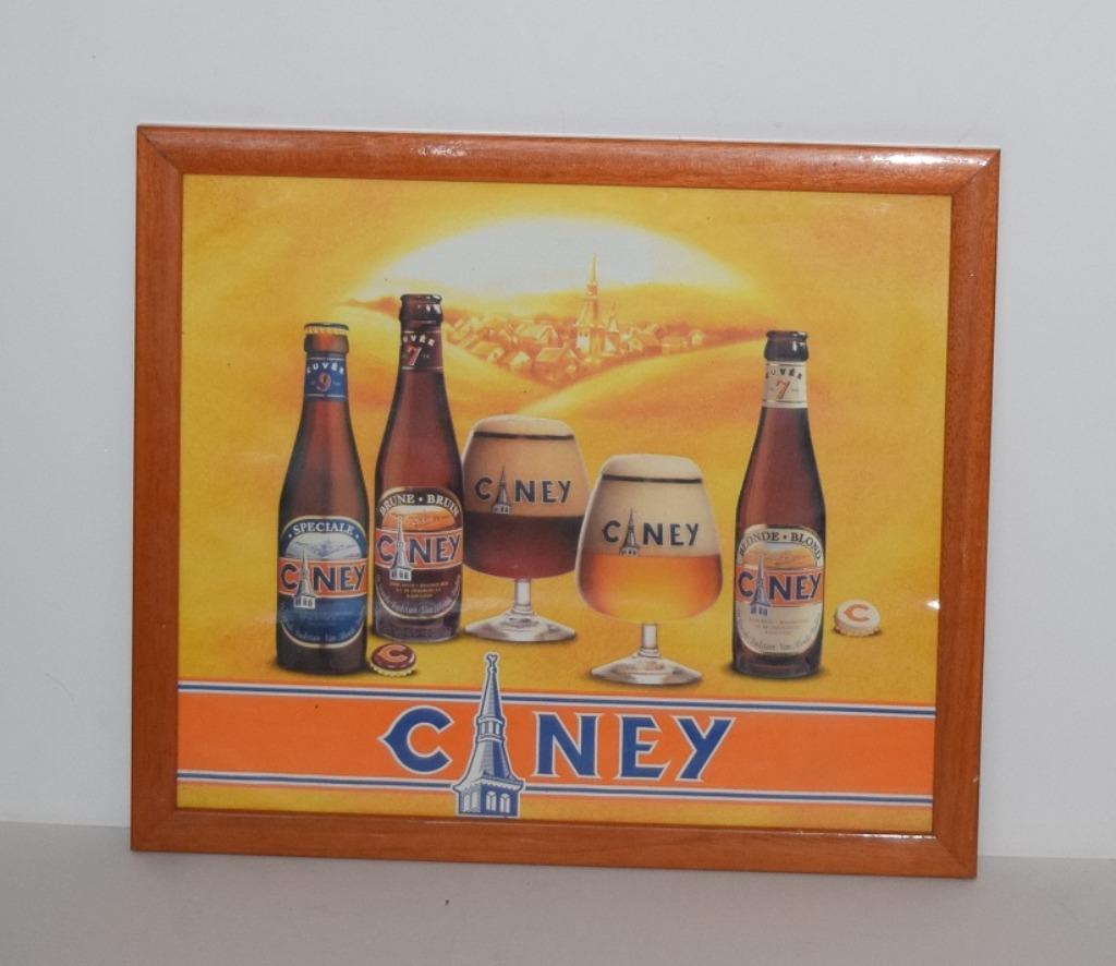 Ciney/Cadre en bois avec verre., Collections, Marques de bière, Comme neuf, Panneau, Plaque ou Plaquette publicitaire, Autres marques