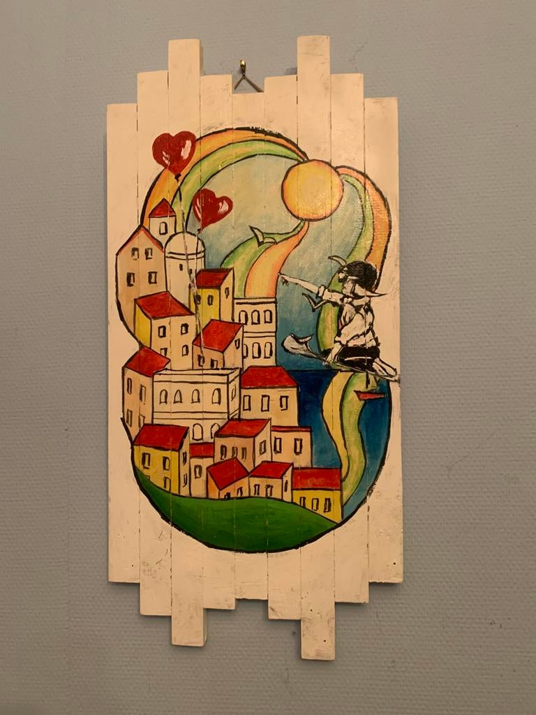 Freddie Oort „chasing love” gemixt 70x33 cm, Antiek en Kunst, Kunst | Schilderijen | Modern, Ophalen of Verzenden