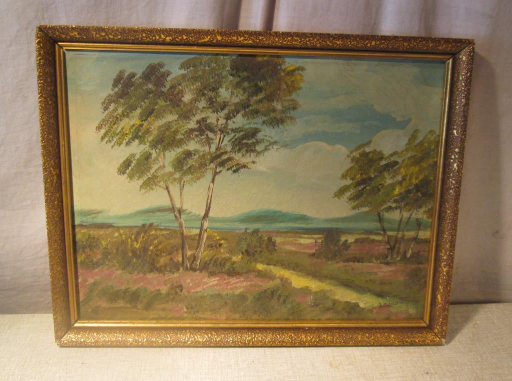 Mooi Geschilderd Werk 'Heide en Bomen' - gesigneerd, Antiek en Kunst, Ophalen of Verzenden