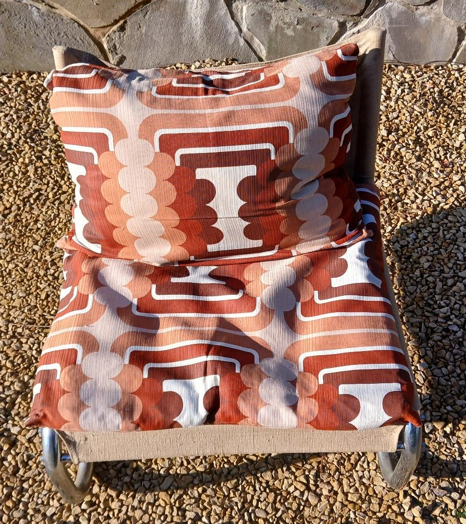 Fauteuil Année 70 - Chromé/toile jute et coussins tissus., Antiquités & Art, Enlèvement