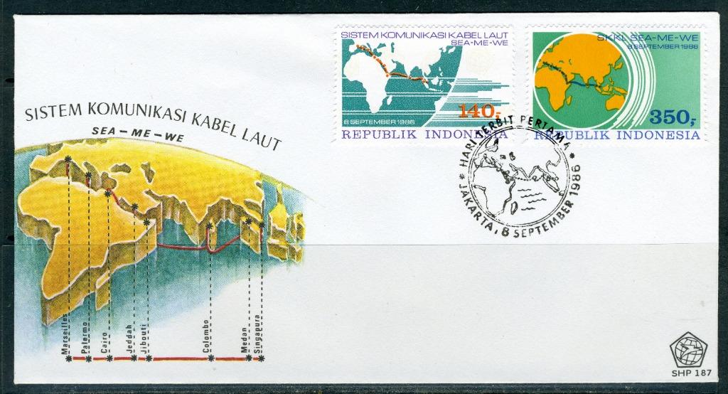 INDONESIE: ZB 1272/1273 FDC 1986 Onderwater Communicatiesyst, Ophalen of Verzenden, Gestempeld, Zuidoost-Azië