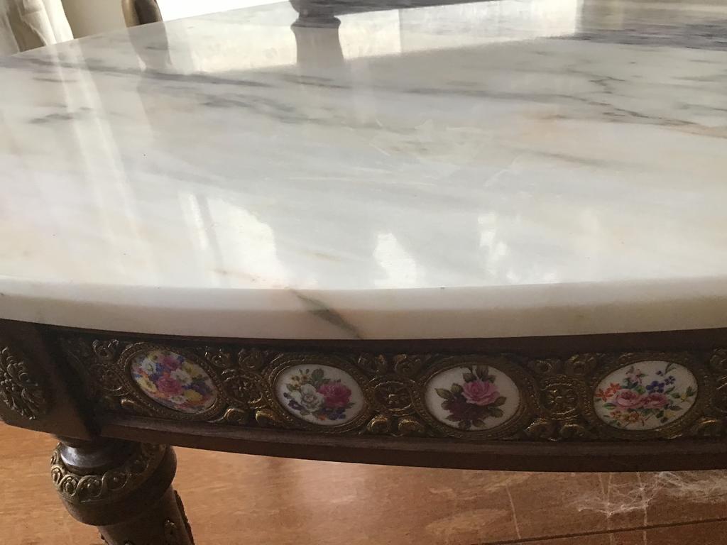 Prachtige tafel met marmerblad en porselein medalions, Ophalen of Verzenden