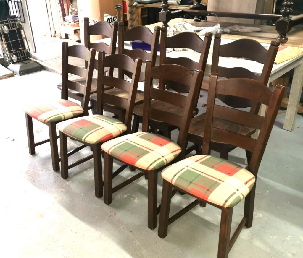 8 oude Zwaar eiken robuuste boerenstoelen, Huis en Inrichting, Stoelen, Gebruikt, Vijf, Zes of meer stoelen, Hout, Stof, Bruin