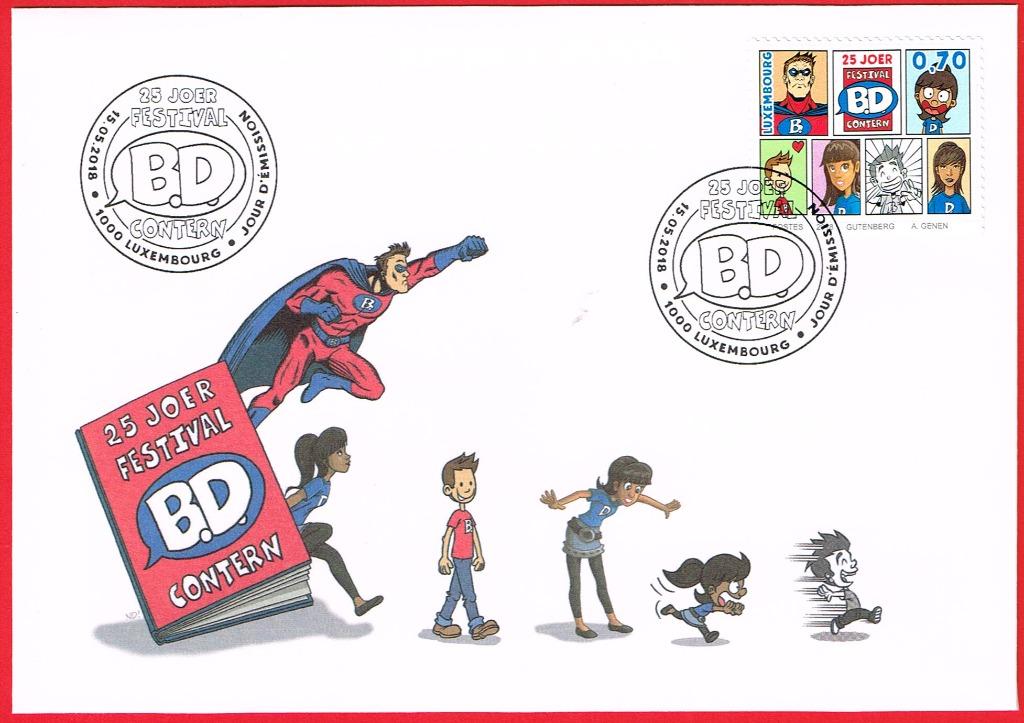 Bandes dessinées : 25 ans du festival BD Contern - FDC, Timbres & Monnaies, Enlèvement ou Envoi, Affranchi, Autres thèmes