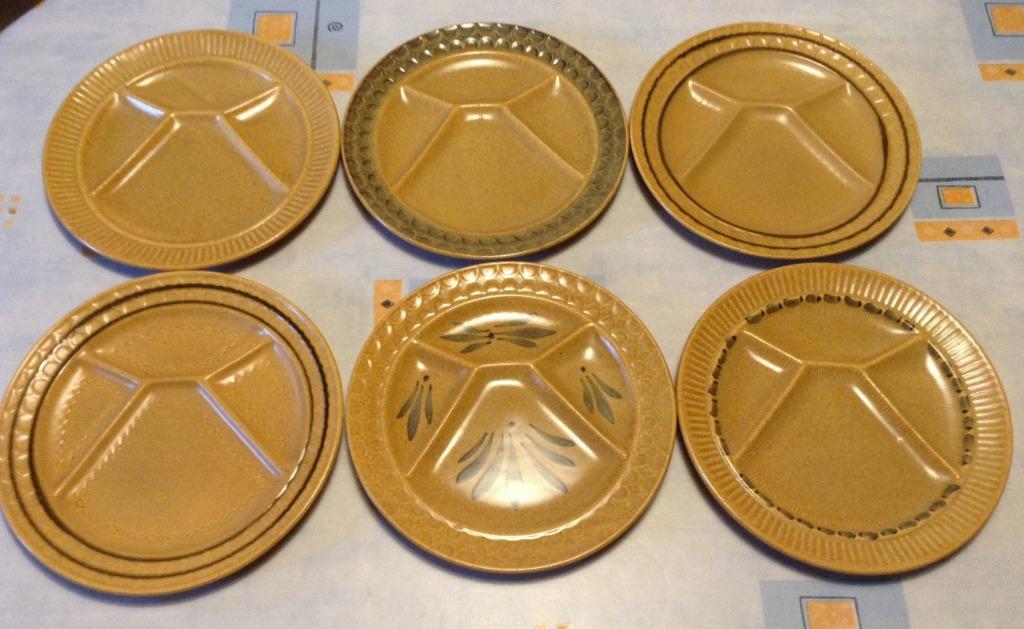 6 assiettes à tapas gourmandes à fondue marron clair vintage, Assiettes(s), Enlèvement ou Envoi, Comme neuf, Céramique