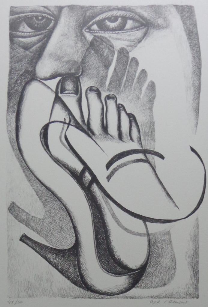 CYR FRIMOUT / HOGE HAKKEN / ZW-W LITHO / 76x56cm / SIG, Antiquités & Art, Art | Lithographies & Sérigraphies, Enlèvement ou Envoi