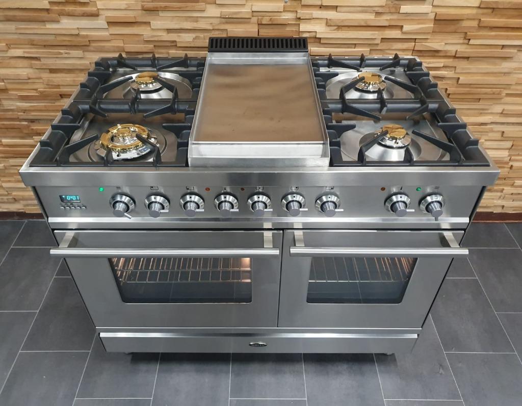 🔥Luxe Boretti Fornuis 100cm RVS 2 ovens 5 pits Frytop, Elektronische apparatuur, Fornuizen, Zo goed als nieuw, Vrijstaand, Gas