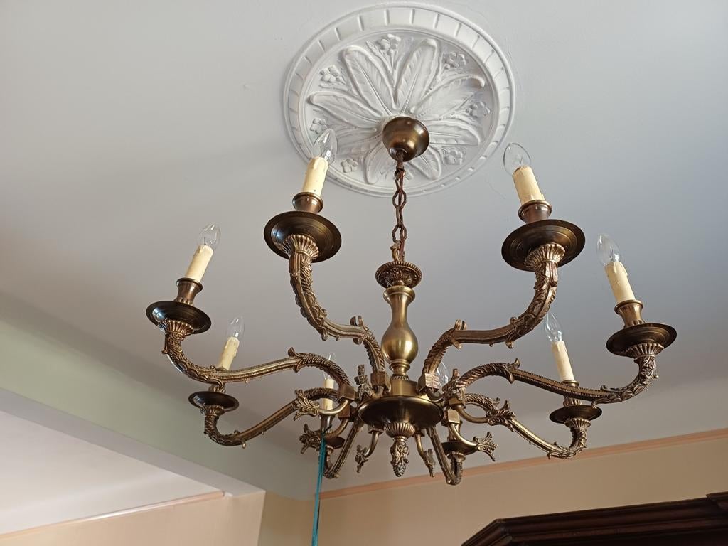 Antieke kroonluchter met 6 takken, Huis en Inrichting, Lampen | Kroonluchters, Ophalen