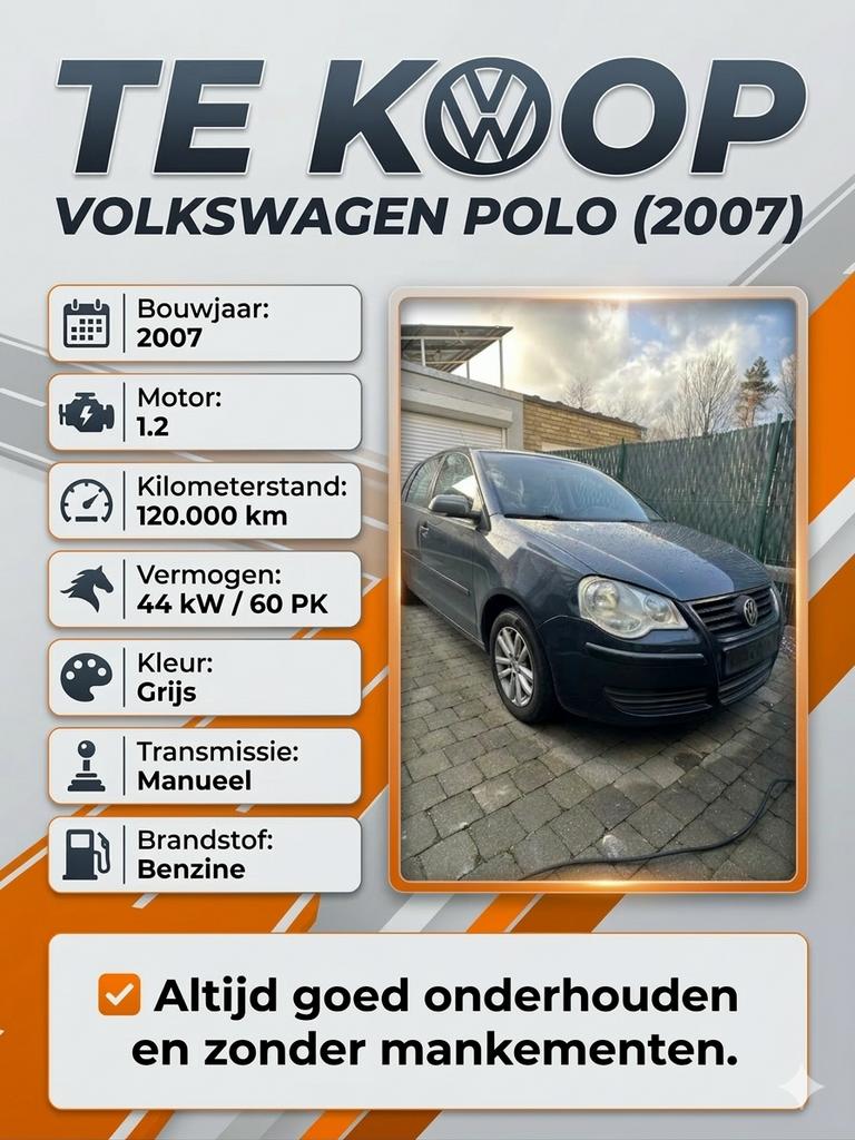 Volkswagen Polo 1.2, Auto's, Voorwielaandrijving, Stof, Zwart, 1198 cc