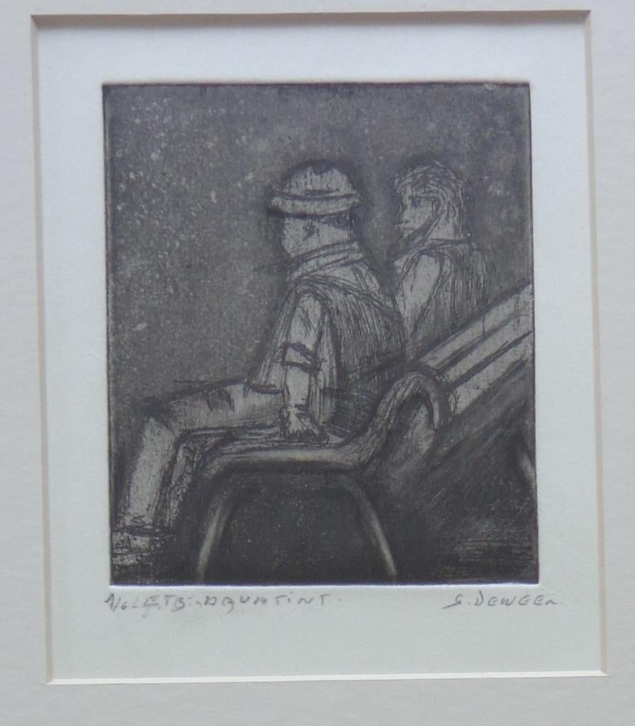 GERARD DEWEER / ZITTEND KOPPEL / ZW-W ETS / 42x32cm / KADER, Antiek en Kunst, Ophalen of Verzenden