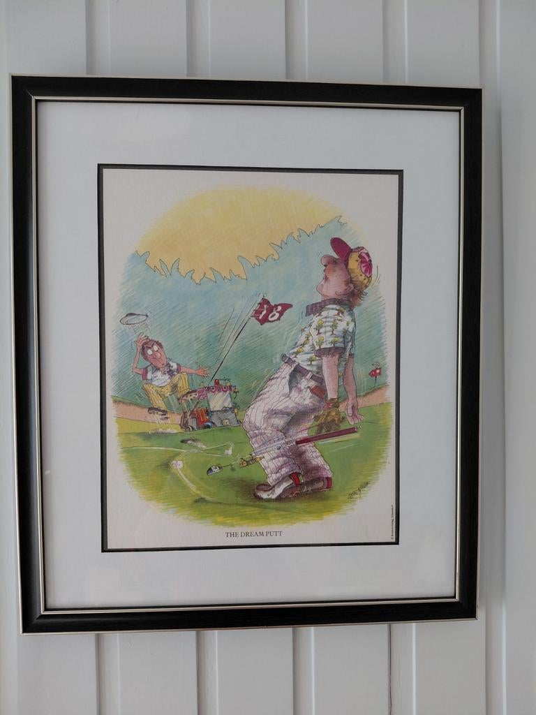 Leuke tekening van een golfer.  Artiest : Steffen Köpf., Ophalen