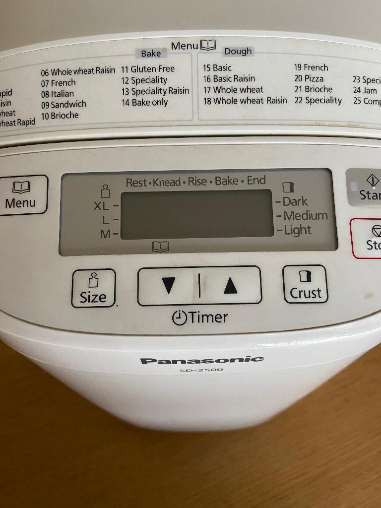 panasonic SD-2500 broodbakmachine, Kijkvenster, Zo goed als nieuw, 400 tot 800 gram deeg, Ophalen