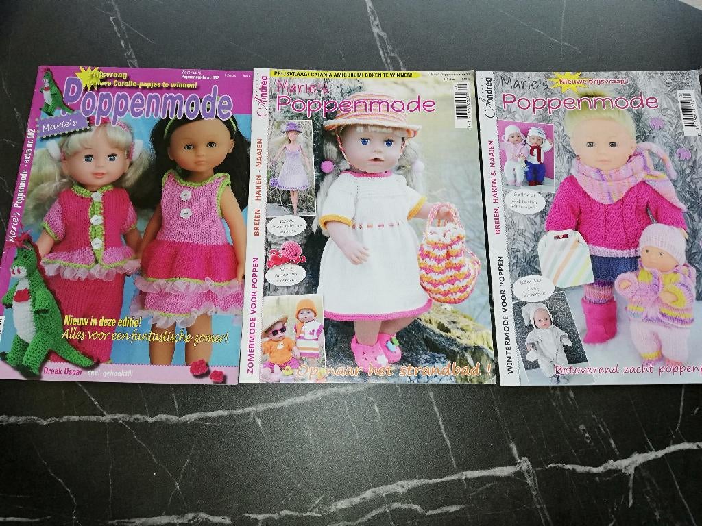 3 tijdschriften poppenmode, Hobby en Vrije tijd, Breien en Haken, Ophalen of Verzenden, Zo goed als nieuw, Breien of Haken, Overige typen