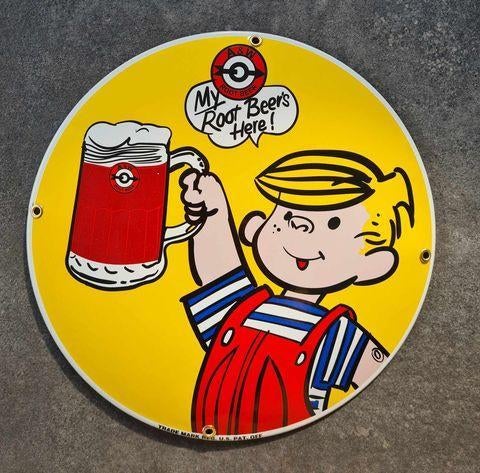 Dennis the Menace A & W root beer emaillen reclame bord bier, Ophalen of Verzenden, Nieuw, Reclamebord