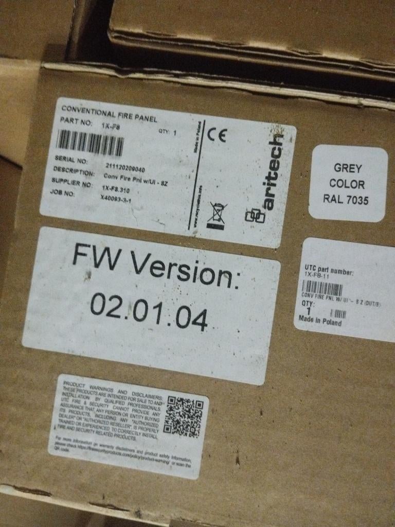 Aritech 1X-F8 brandcentrale, Doe-het-zelf en Bouw, Alarmsystemen, Ophalen of Verzenden, Nieuw, Rook