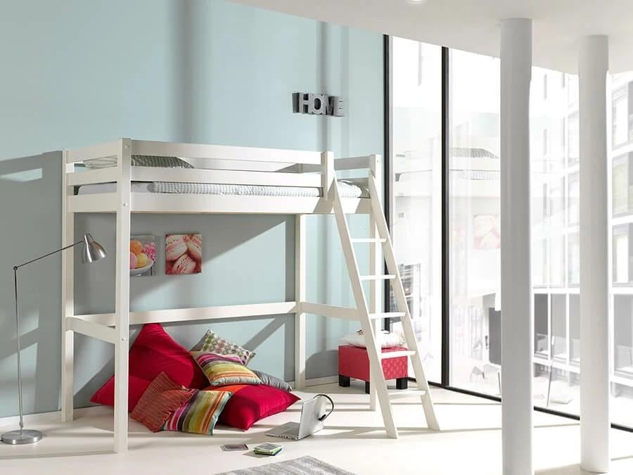 Vipack Pino Hoogslaper - wit massief grenen (90x200), Kinderen en Baby's, Kinderkamer | Stapelbedden en Hoogslapers, Zo goed als nieuw