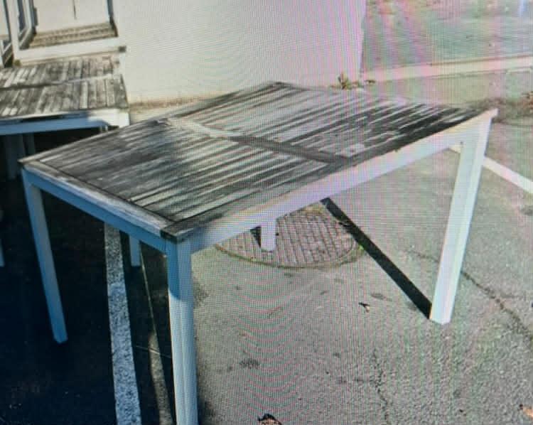 tuintafels in alu let teak blad, Tuin en Terras, Tuintafels, Ophalen of Verzenden, Gebruikt, Rechthoekig, Aluminium