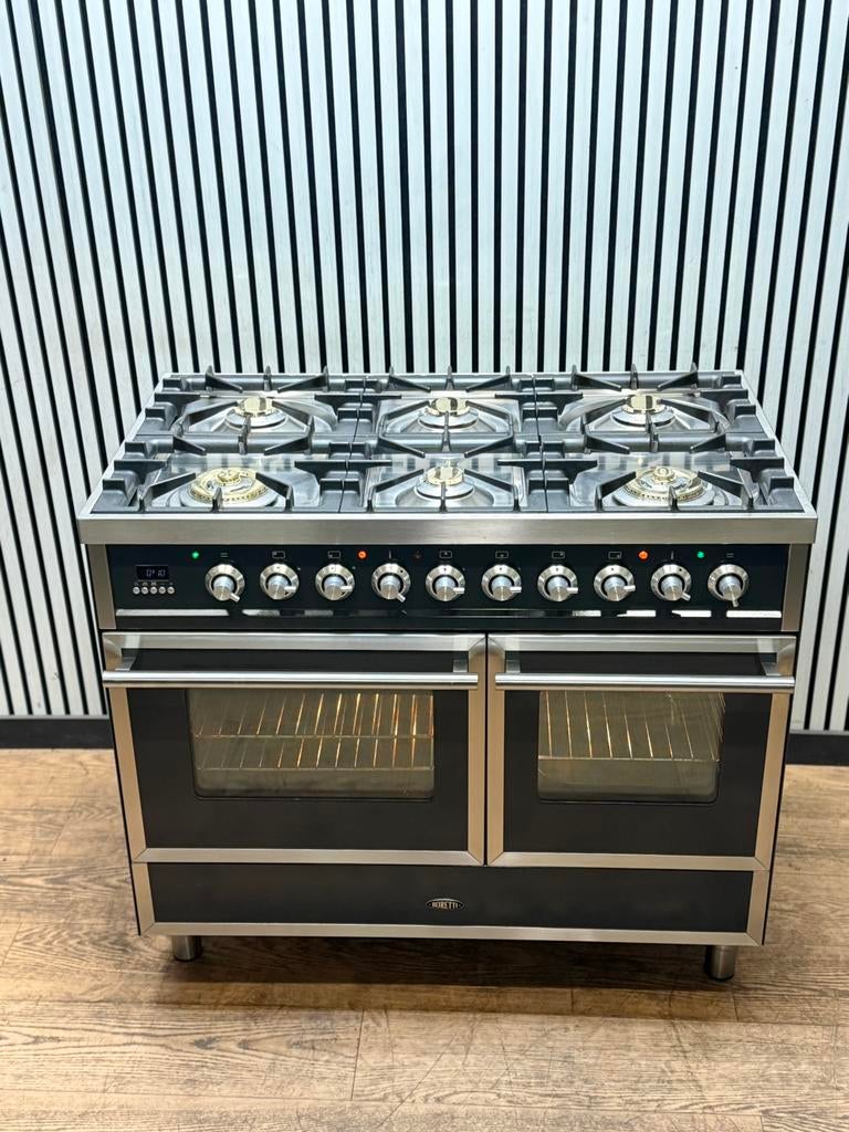 Luxe Boretti 6 pits antraciet met  2 ovens 100 cm, Elektronische apparatuur, Hete lucht, 60 cm of meer, Ophalen of Verzenden, Zo goed als nieuw