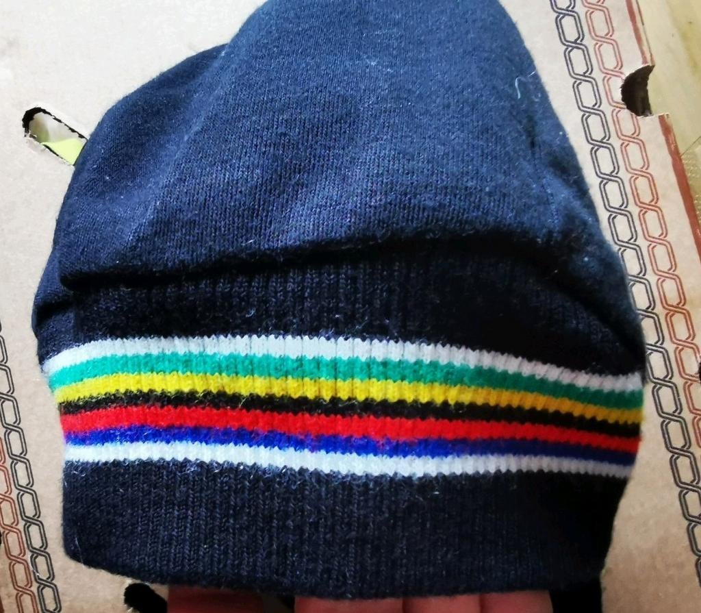 Oud vintage wollen wielerpetje regenboog 70's, Ophalen of Verzenden, Gebruikt, Kleding