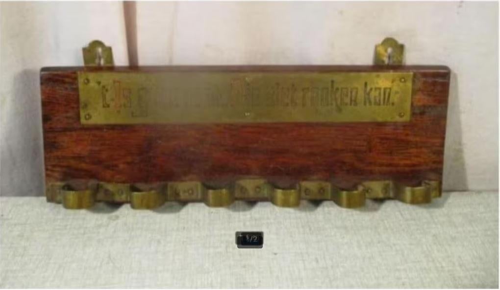 Magnifique porte-pipes ancien en bois et cuivre - 29x10, Enlèvement ou Envoi, Comme neuf, Autres types