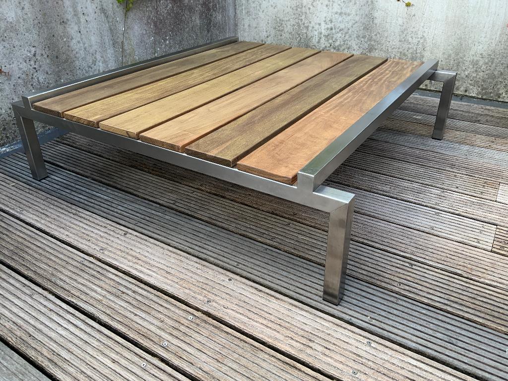Nieuwe tuintafel in inox en ipé, Tuin en Terras, Ophalen, Nieuw, Vierkant, Rvs