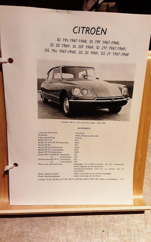 Fiche technique Citroën ID ds, Enlèvement ou Envoi, Comme neuf, Citroën