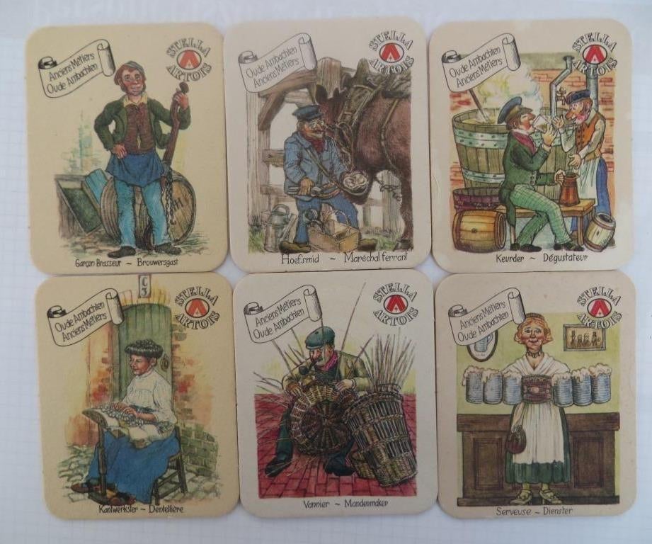6 bierviltjes oude ambachten Stella Artois, Verzamelen, Ophalen of Verzenden, Viltje(s), Stella Artois