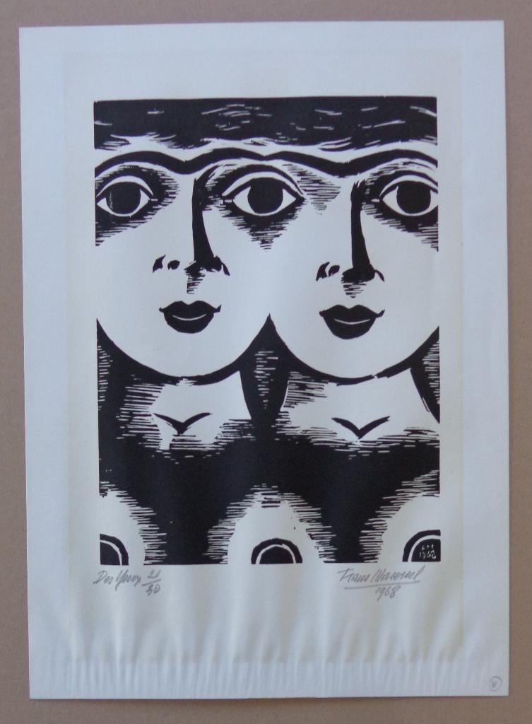 FRANS MASEREEL / DES YEUX / ZW-W HOUTSNEDE / 45x32cm / SIG, Antiquités & Art, Art | Lithographies & Sérigraphies, Enlèvement ou Envoi