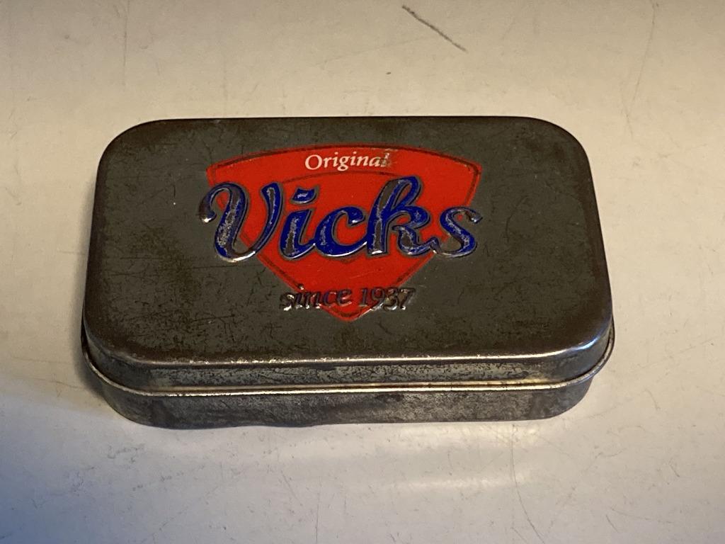 Vintage blik Vicks Original since 1937, Collections, Boîte en métal, Utilisé, Autre, Autres marques, Enlèvement ou Envoi