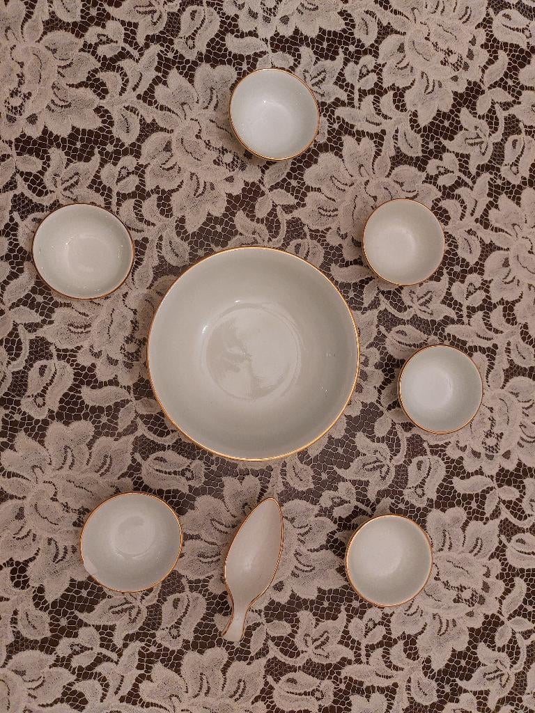 7 tapas schoteltjes met lepel., Gebruikt, Ophalen of Verzenden, Bord(en), Overige stijlen