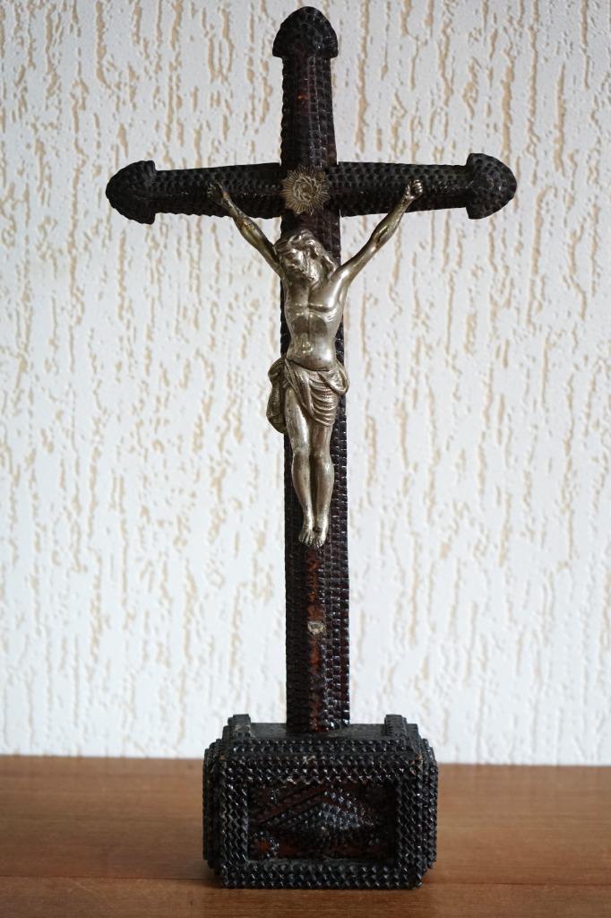 vintage kruisbeeld tramp art, Antiek en Kunst, Ophalen