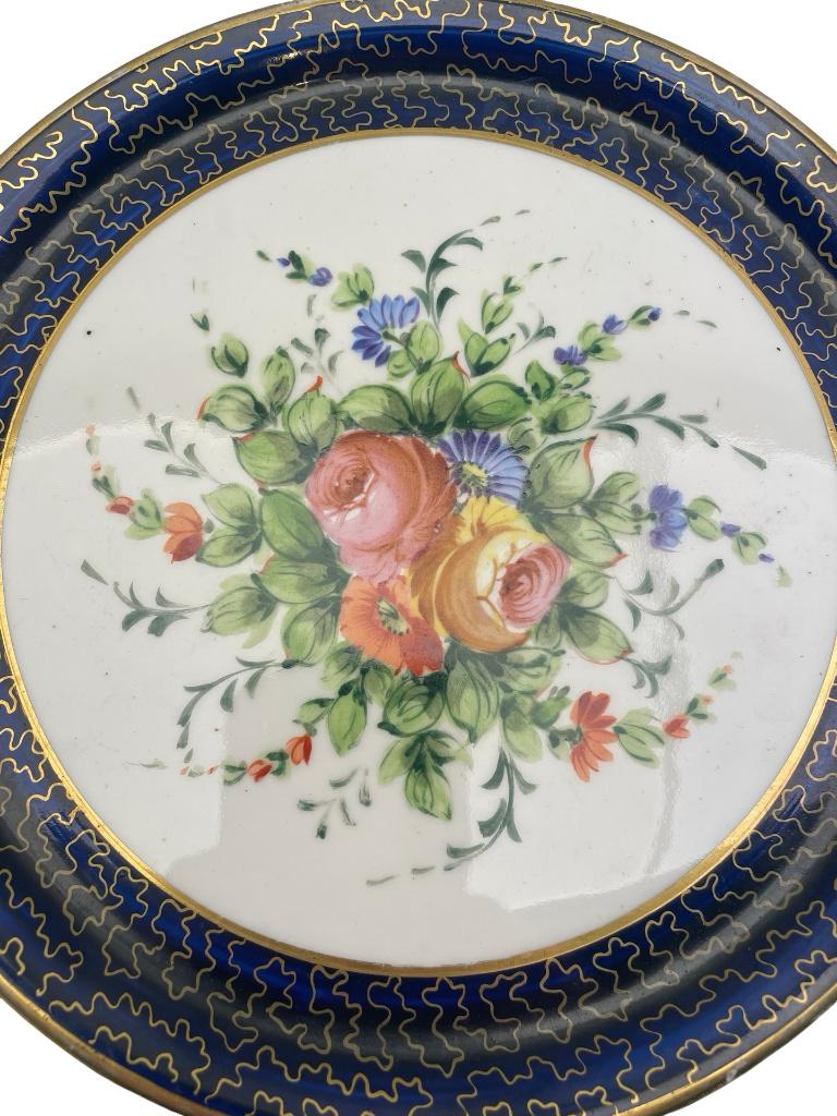 Assiette porcelaine décor floral bord bleu cobalt doré 22 cm, Enlèvement ou Envoi